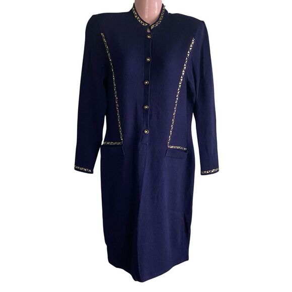 Vintage Jennifer Roberts Dress Womens Size 8 Blue Wool Blend Sweater Knit Bling - Picture 1 of 7